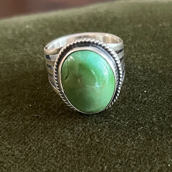 Sterling Silver Oval Shaped Gaspeite Ring by Harold Becenti - Picture 2 of 4